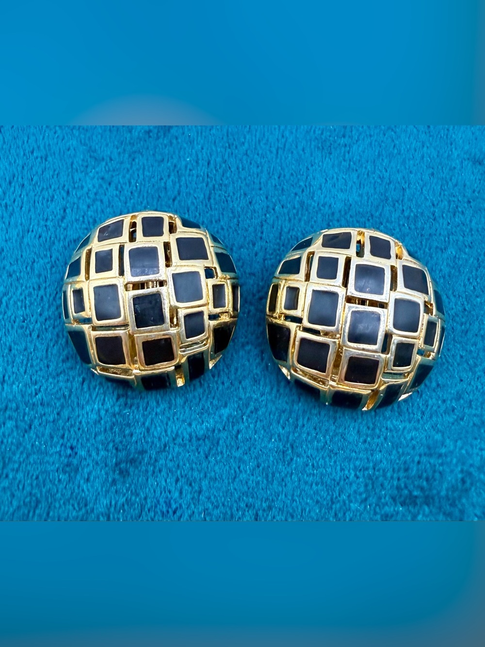 St. John Gold-Tone Round Clip Earrings with Black Inlay